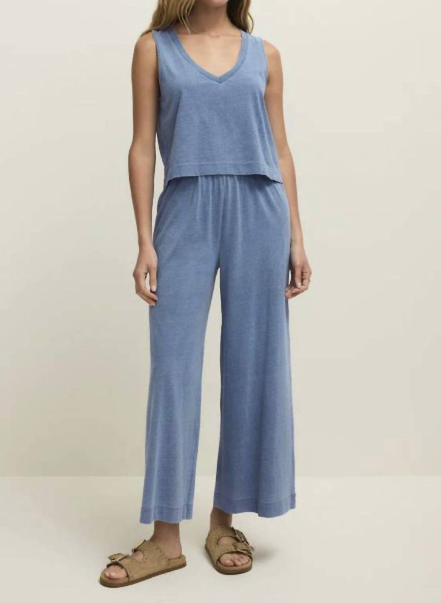 Z Supply Sloane V-neck Jersey Denim Top in santorini indigo 1 - women's tank top