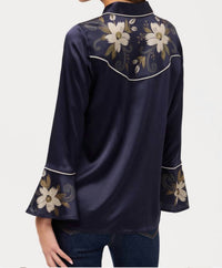 Johnny Was Women's Western Flutter Sleeve Blouse in navy - women's shirt - detail view