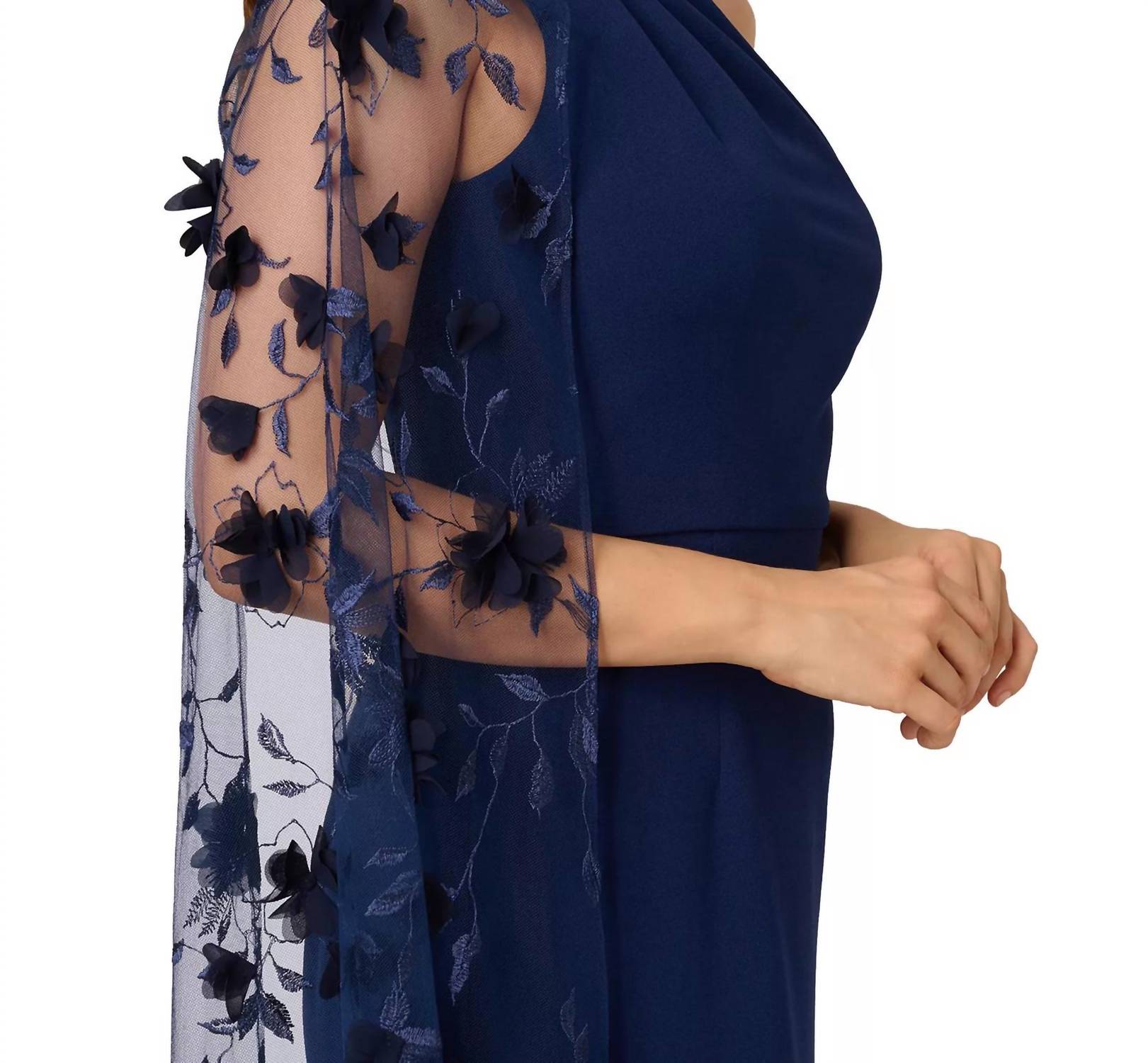 Aidan Mattox - One Shoulder Floral Cape Sleeve Dress