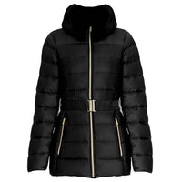Faux Fur Collar Belted Lightweight Down Puffer Coat