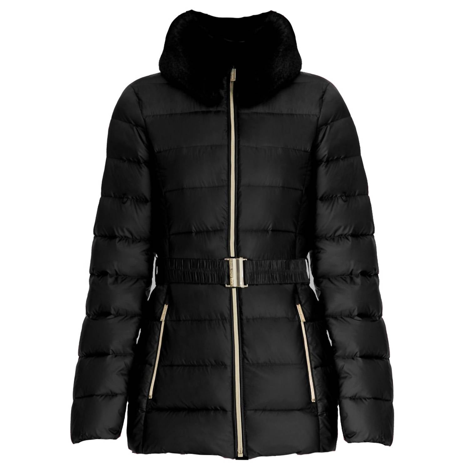 Faux Fur Collar Belted Lightweight Down Puffer Coat