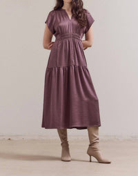 Grade & Gather - Women's Ruffle Matte Satin Midi Dress