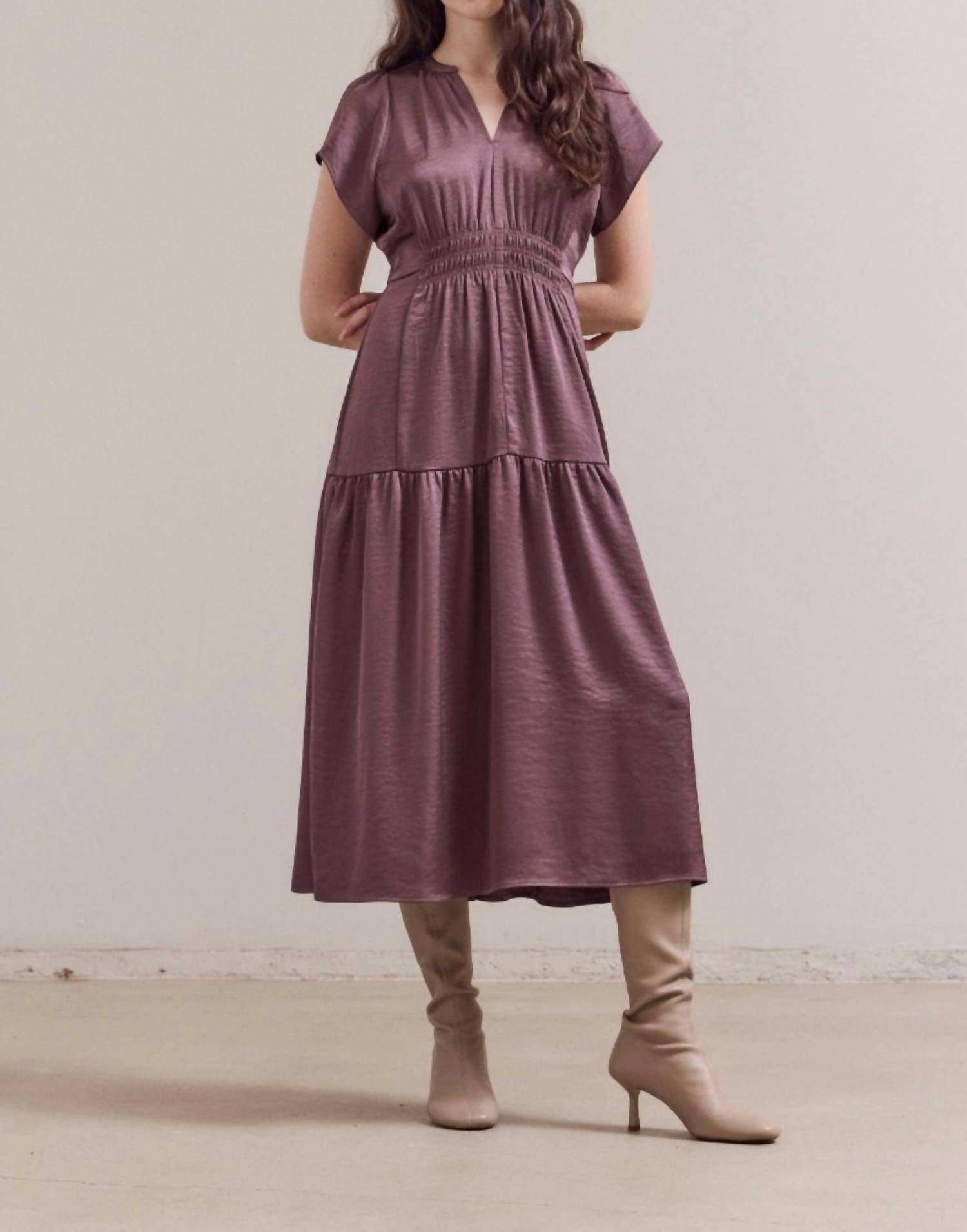 Grade & Gather - Women's Ruffle Matte Satin Midi Dress