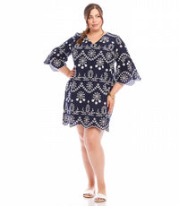 Karen Kane - Flare Sleeve Embroidered Dress - Plus