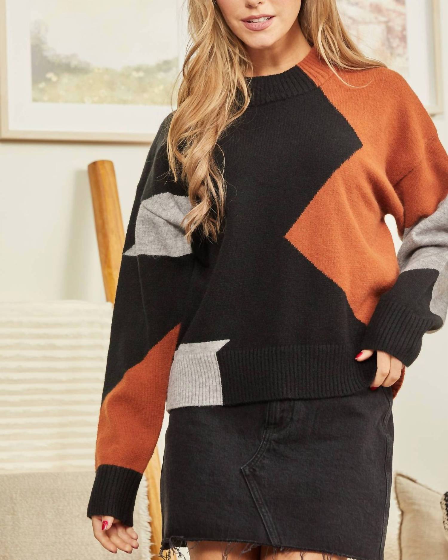 ANDREE BY UNIT Colorblock Sweater - Plus in black mocha - women's sweater