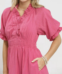 Umgee - Puffed Sleeve Midi Dress
