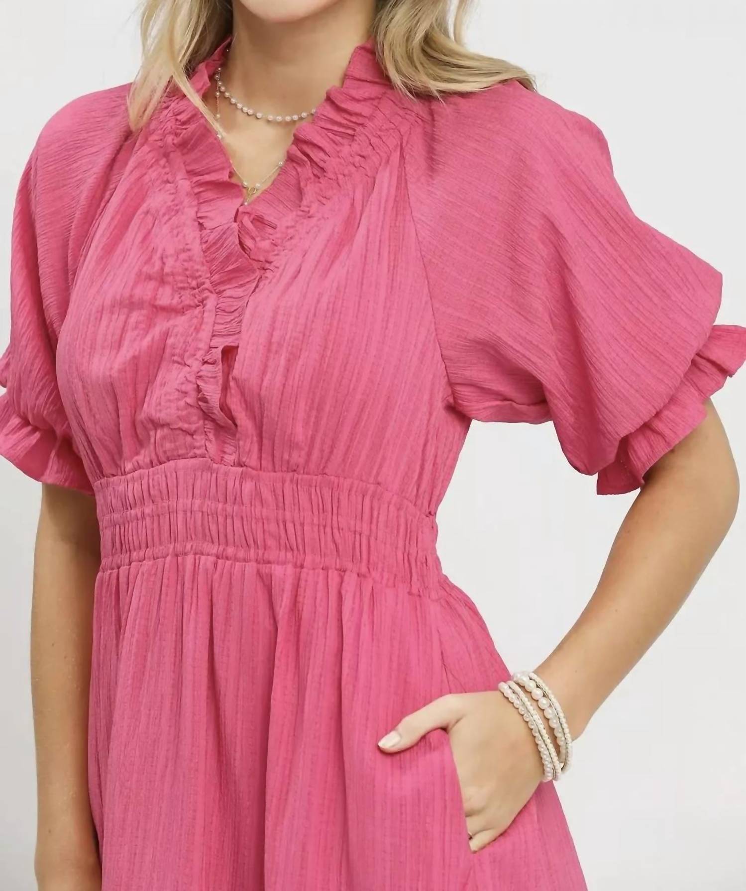 Umgee - Puffed Sleeve Midi Dress