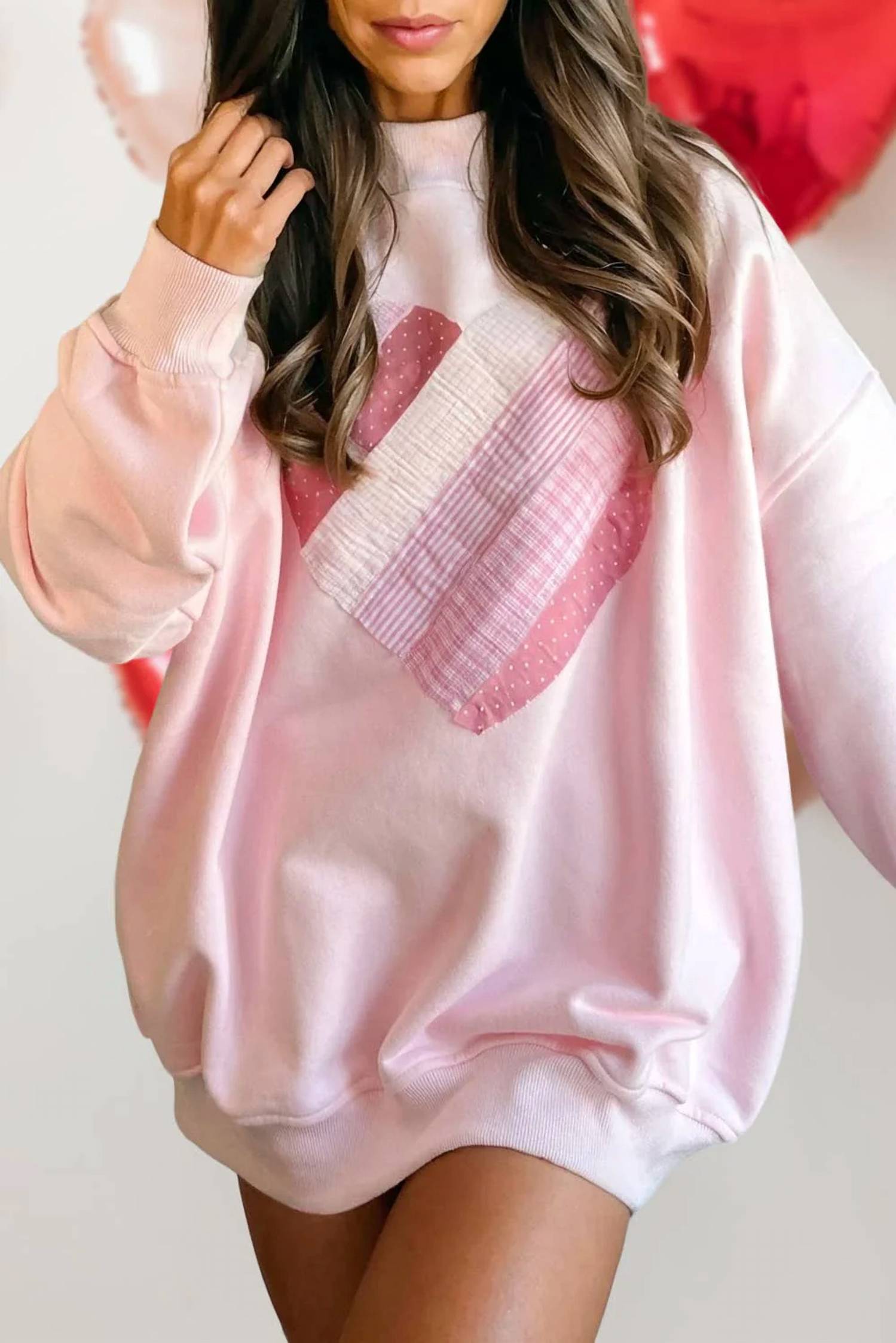 Aapparella - Heart Patchwork Mock Neck Sweatshirt