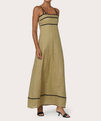 Lusana - Candice Contrast Linen Maxi Dress