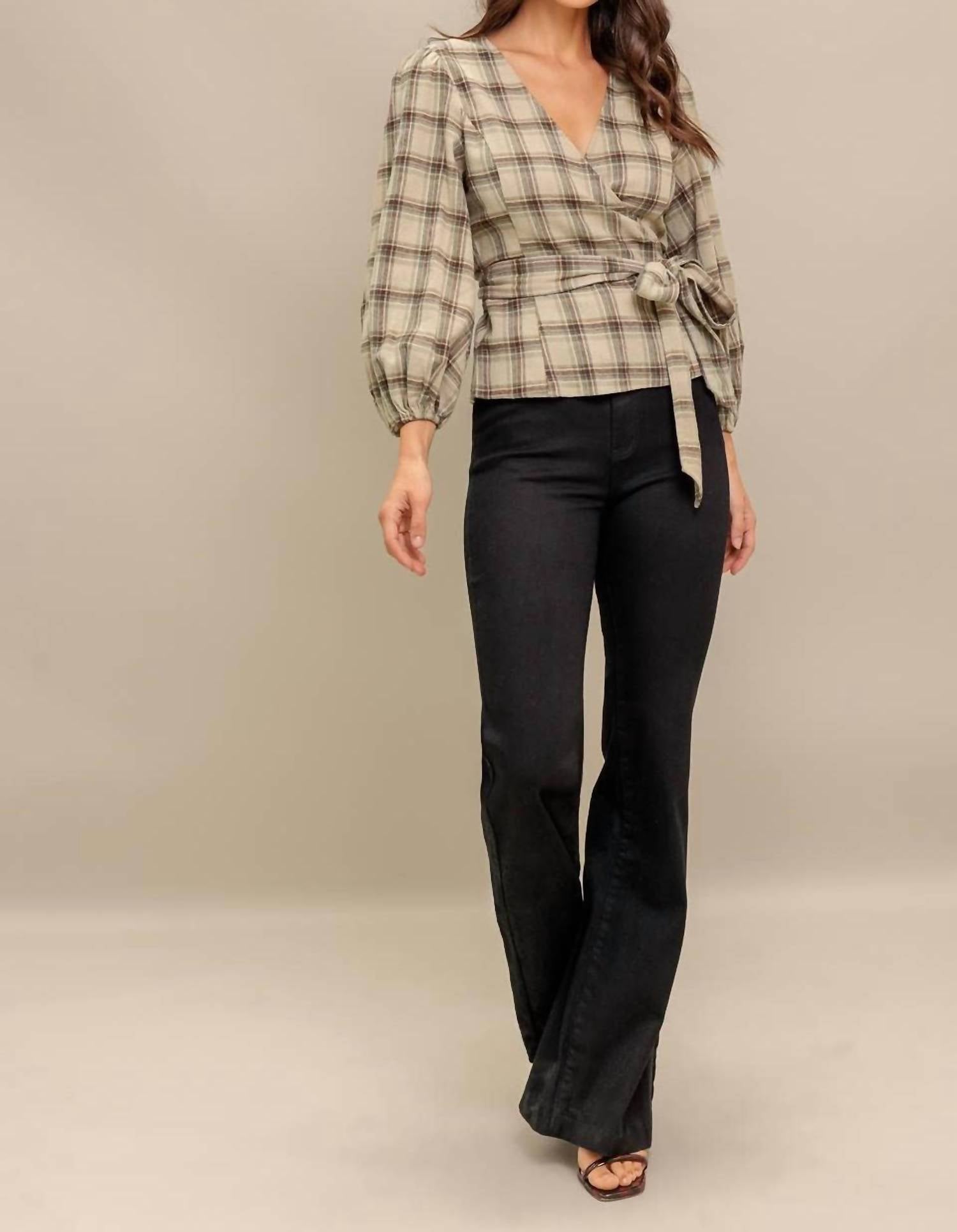 Flying Tomato - Plaid Flannel Wrap Blouse