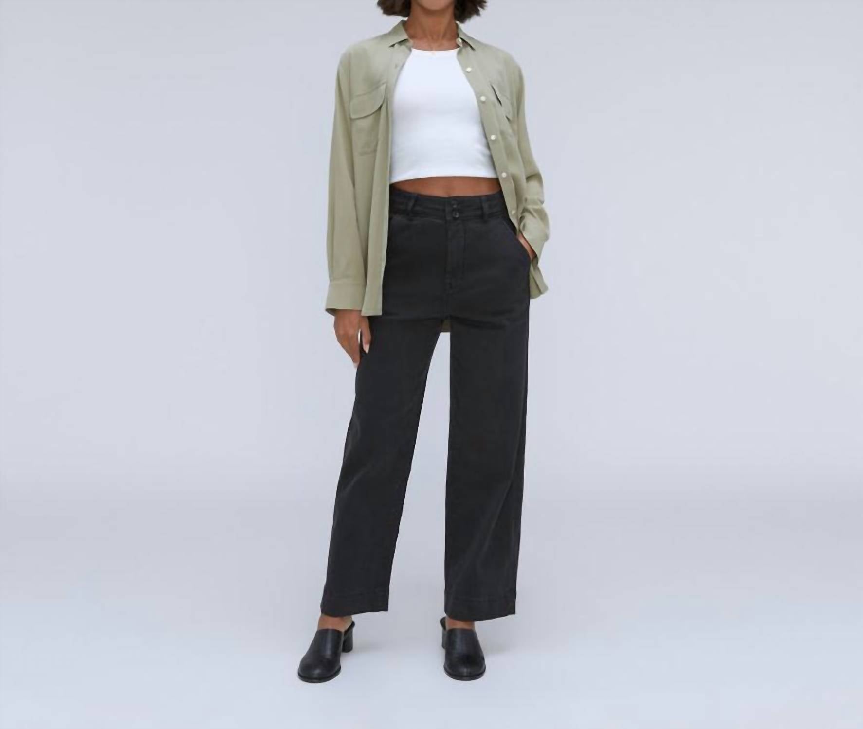Everlane Women's The Organic Cotton Twill Wide Leg Pants in black - women's pants - alternate view
