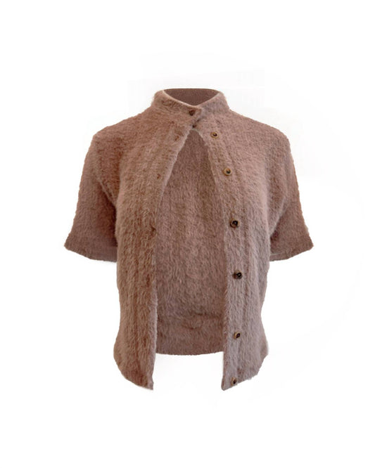 Theo The Label - Women's Carme Plush Lace Short Sleeve Cardigan