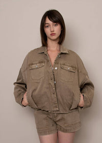 Rd Style - Rumi Stretch Twill Long Sleeve Button Up Bubble Jacket