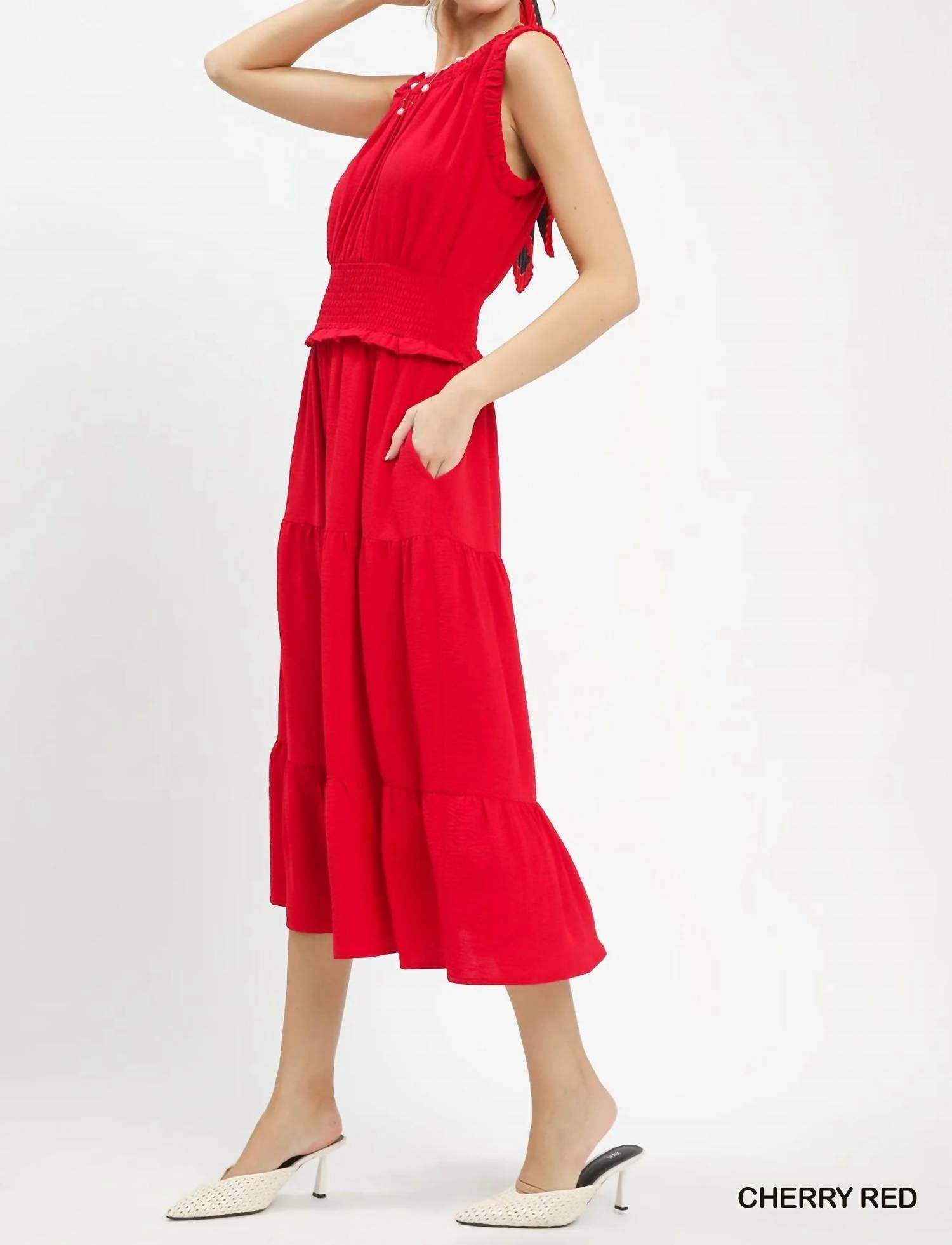 Umgee - Smocked Waist Tiered Midi Dress