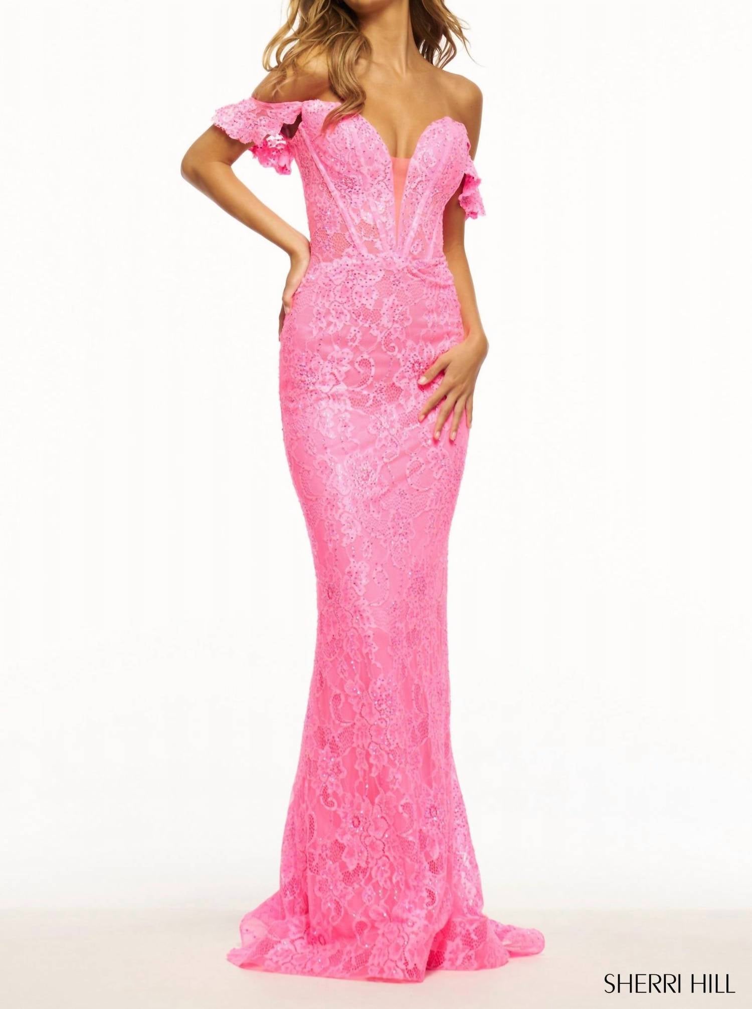 Sherri Hill - Elegant Off The Shoulder Lace Dress