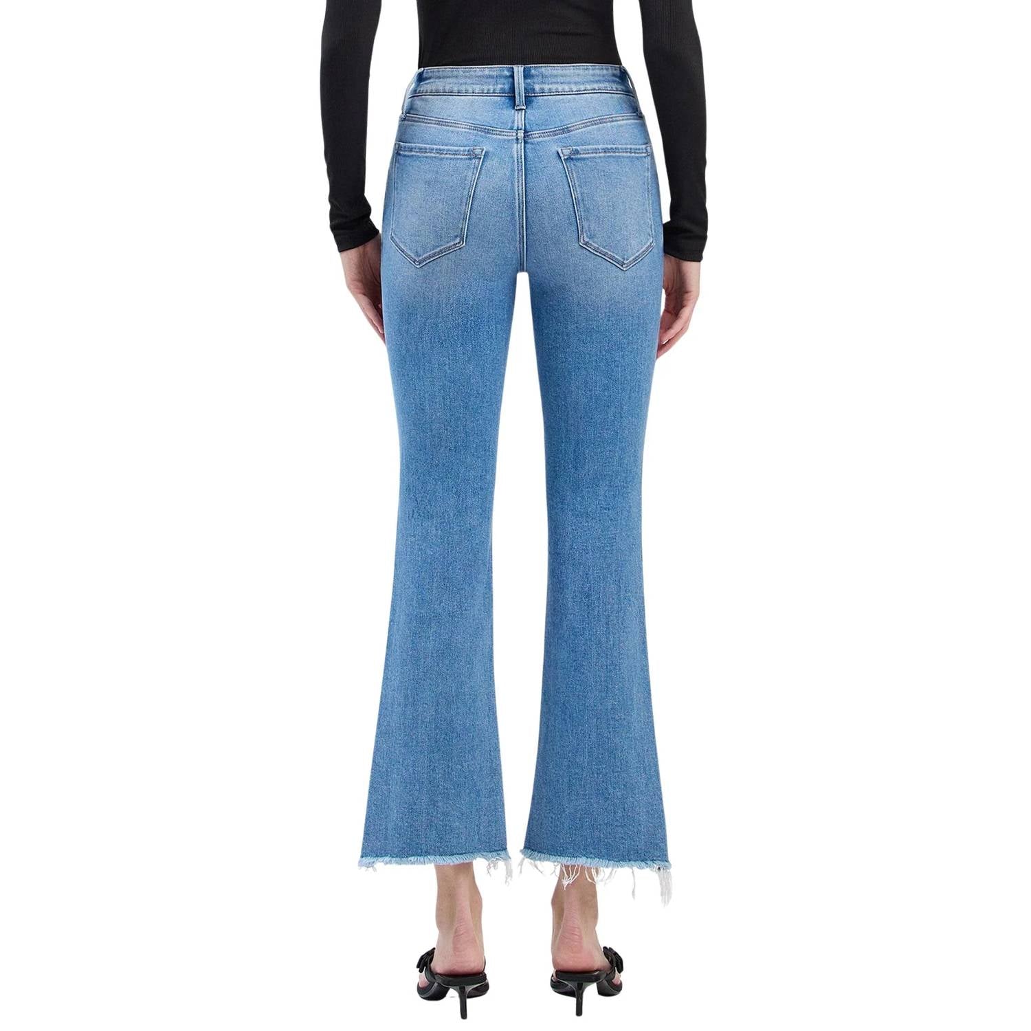 Flying Monkey - High Rise Slant Raw Hem Crop Flare Jeans