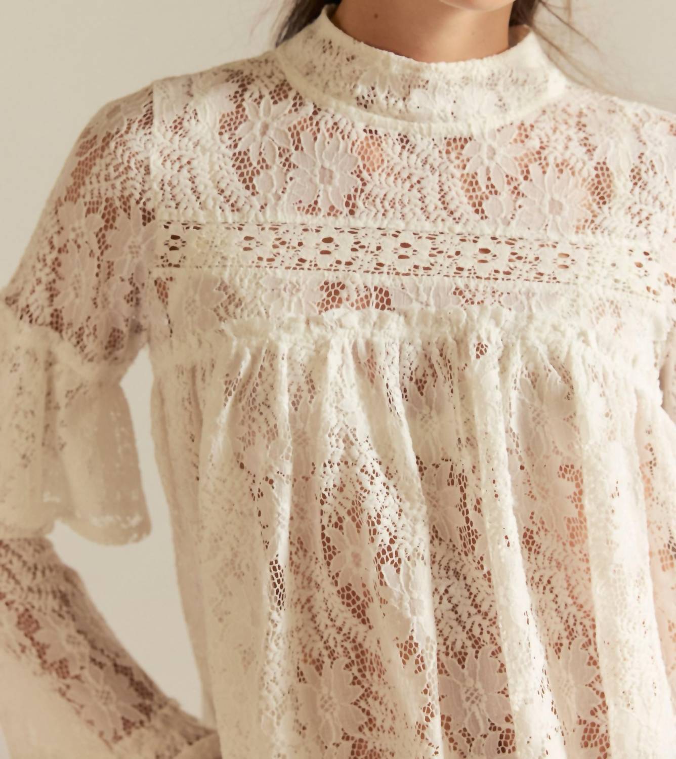 Free People Lilabeth Lace Top in clean ivory - women's blouse - detail view