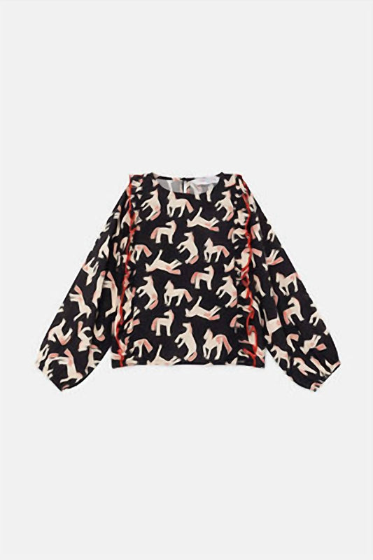 Compania Fantastica - Girl's Horse Print Ruffle Top