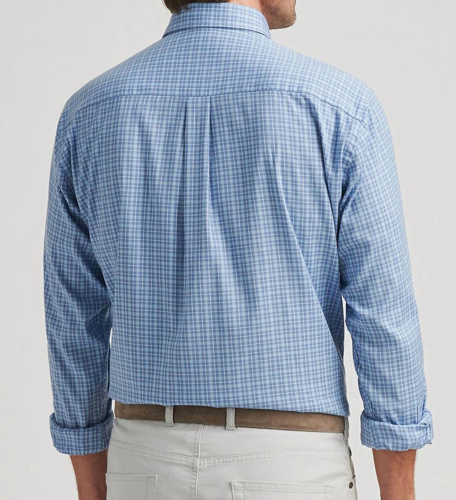 PETER MILLAR Caspian Perfect Pinpoint Cotton Stretch Shirt in blue freesia - men's shirt - detail view