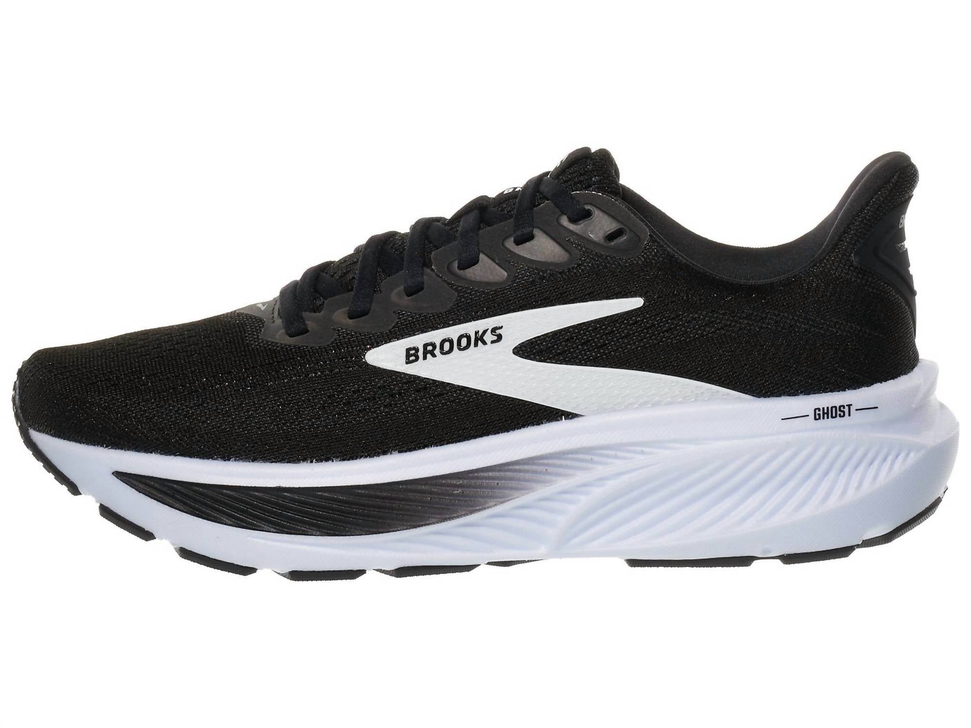 BROOKS Men's Ghost 17 Running Shoes - 2E Wide in black grey white - men's shoe - detail view