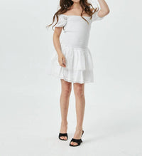 THEME Girls Lexi Heart Smocked Short Sleeve Ruffle Dress in white - kids' dress
