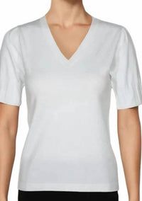 Metric Knits - Gloria Puff Sleeve V Neck Pullover Top