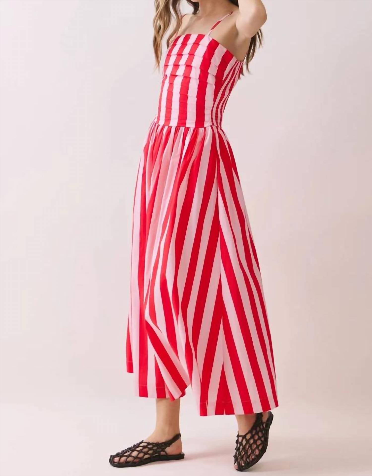 Tcec - Made You Look Stripe Smocked Midi Dress