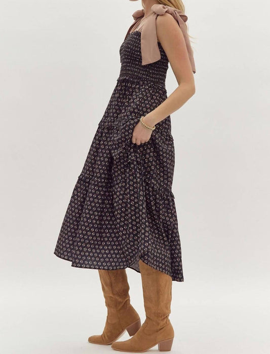 Entro - Floral Print Self Tie Midi Dress