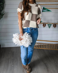 Fashionworks - Checkered Colorblock Short Sleeve Sweater