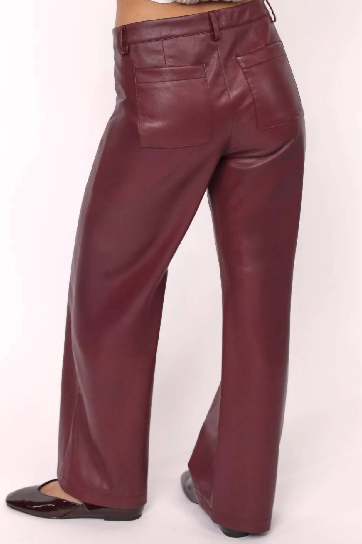 Sadie & Sage Women's Night Vision Faux Leather Pants in burgundy - women's pants - alternate view
