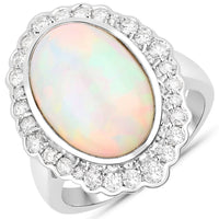 Diana M Jewels Women's Oval Natural Ethiopian Opal Fashion Ring (6.38 Ct) - Elegant in 14k white gold - women's jewelry - detail view