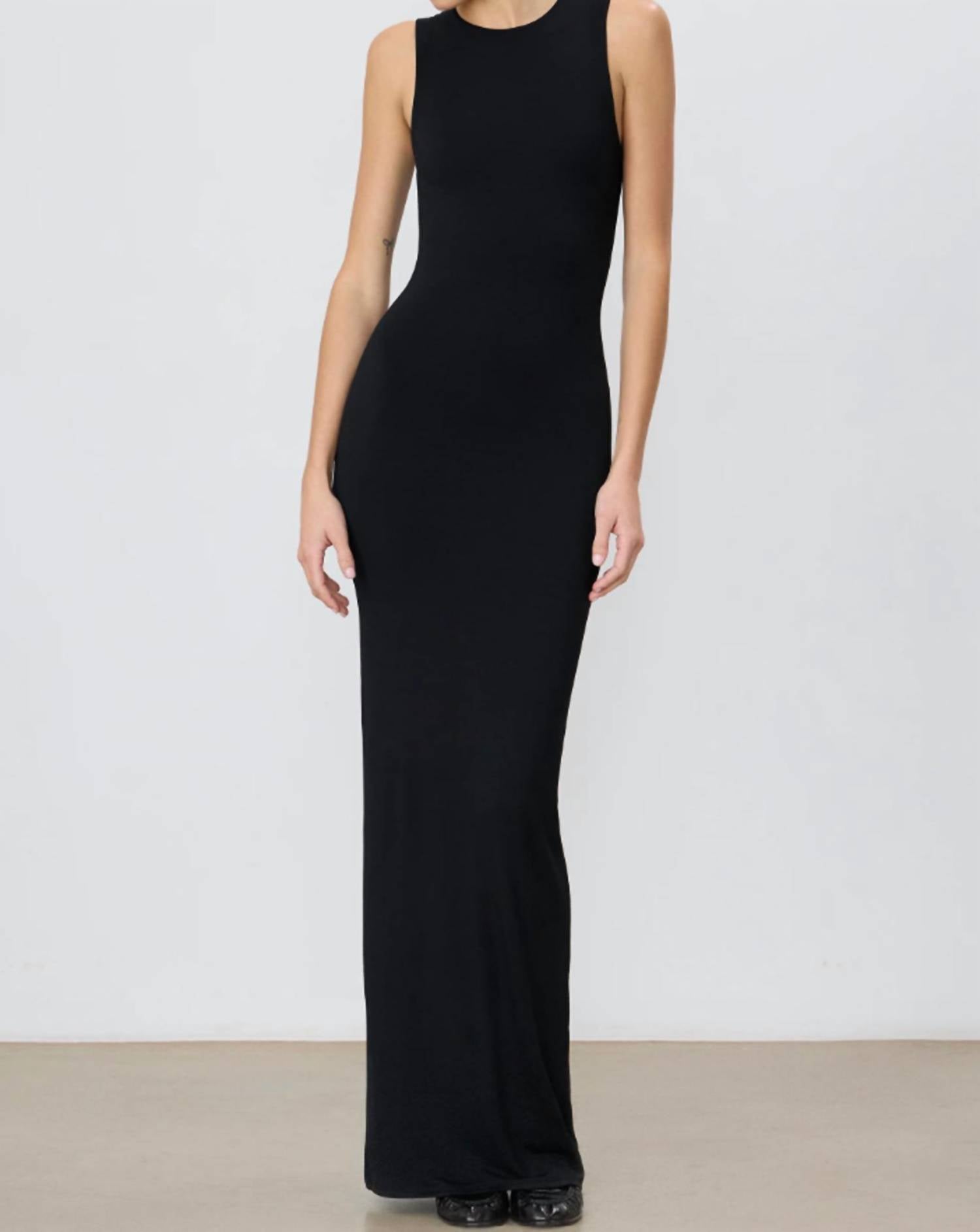 Eterne Sleeveless Crewneck Maxi Dress in black - women's dress - detail view