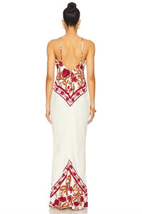 ROCOCO SAND Bias Halter Maxi Dress in ivory burgundy - women's dress - alternate view