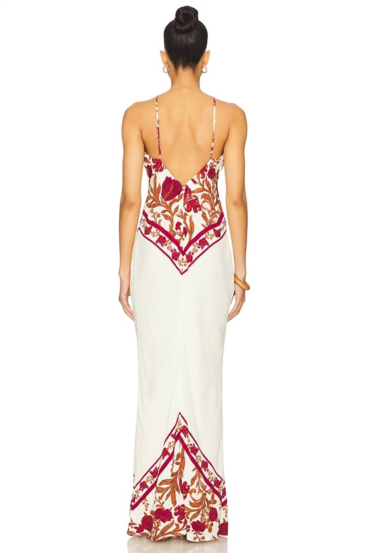 ROCOCO SAND Bias Halter Maxi Dress in ivory burgundy - women's dress - alternate view