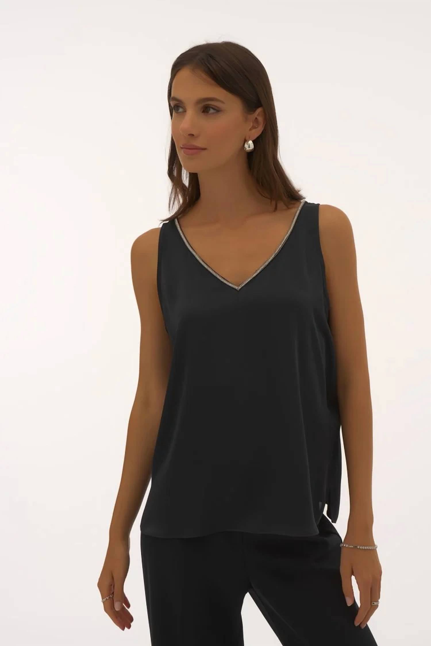 Joseph Ribkoff - Satin Sleeveless Top With Rhinestone Trim