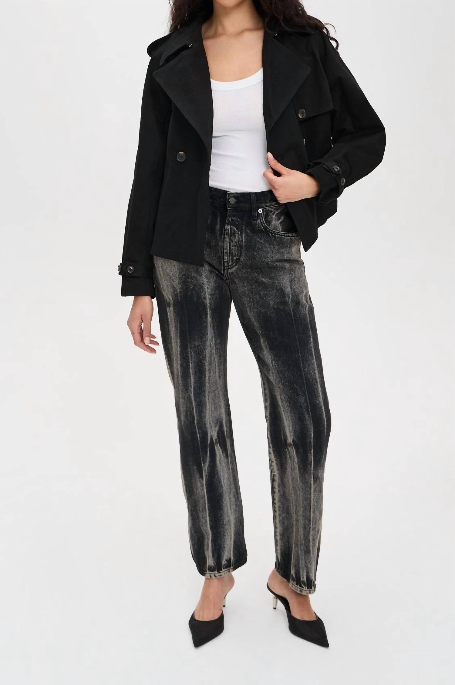 GOOD AMERICAN Cropped Trench Jacket in black - women's jacket - view 4