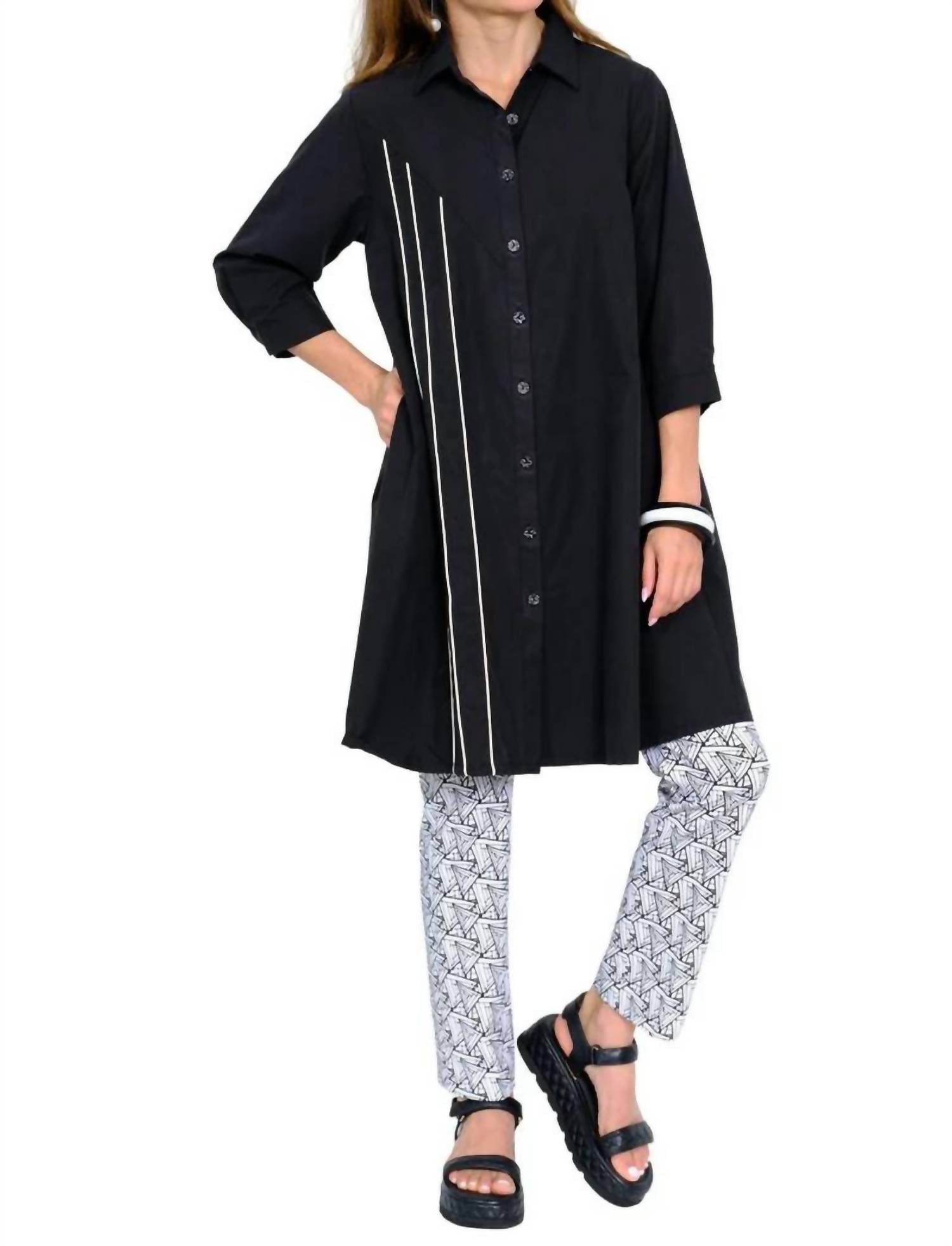 Lior - Cherry Solid Button Front Tunic Dress