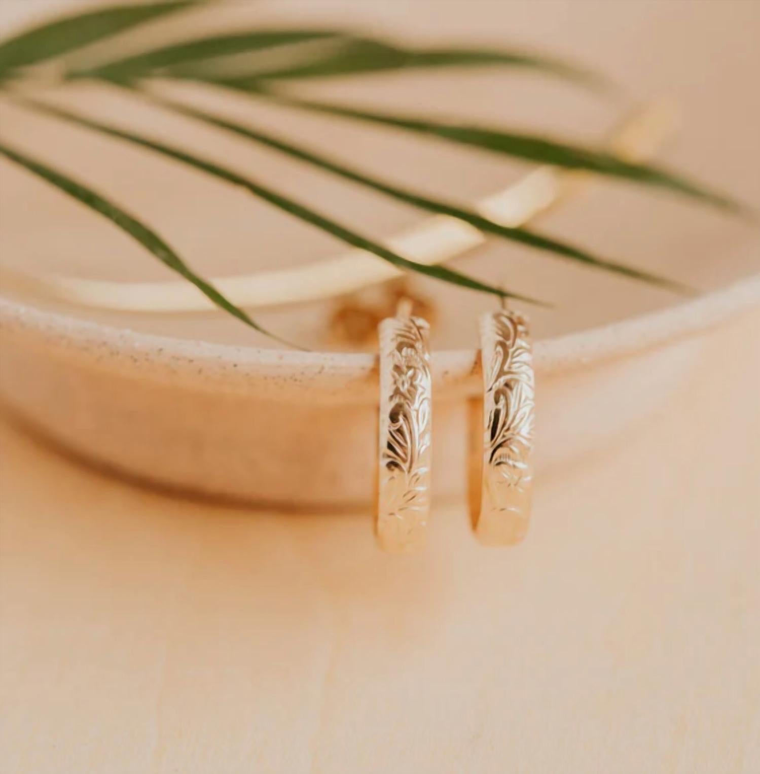 Hello Adorn Women's Flora Hoops in yellow gold - women's jewelry - detail view