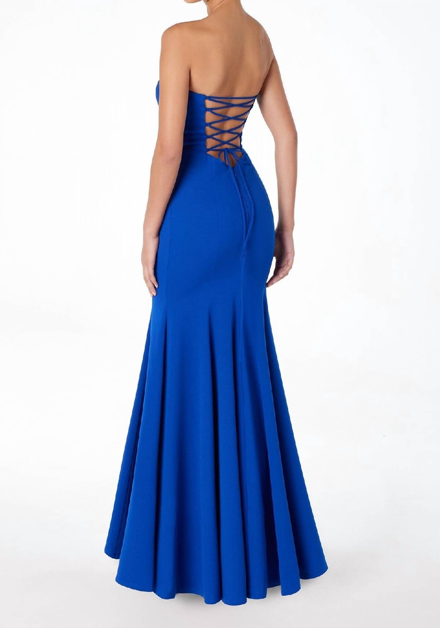 Ladivine Lace-up Strapless Long Prom Dress in royal - women's dress - detail view