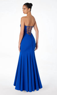Ladivine Lace-up Strapless Long Prom Dress in royal - women's dress - alternate view