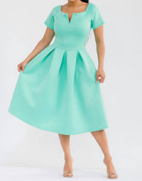 Karen T Design Pleated Midi Dress in green - women's dress