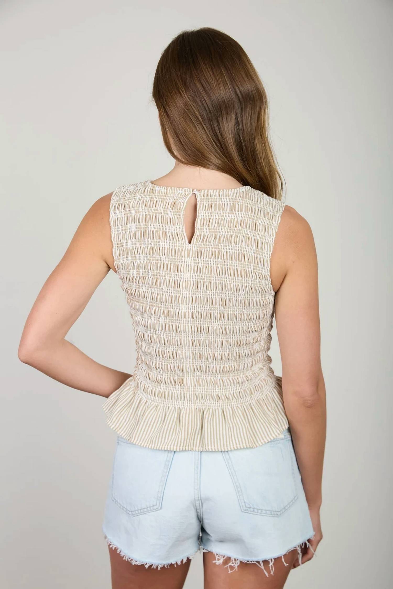 Blu Pepper - Stripe Sleeveless Smocked Blouse