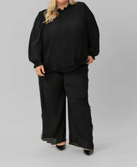 Mat Fashion - Pleated Trouser With Lace Trim