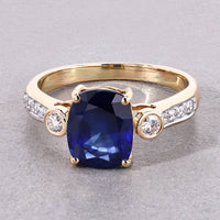 Diana M Jewels Women's Cushion Natural Sapphire Fashion Ring (3.02 Ct) - Signature Plus in 18k yellow gold - women's jewelry - detail view