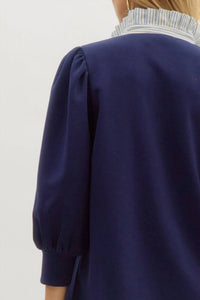 entro Beckham Pullover Top in navy - women's blouse - detail view