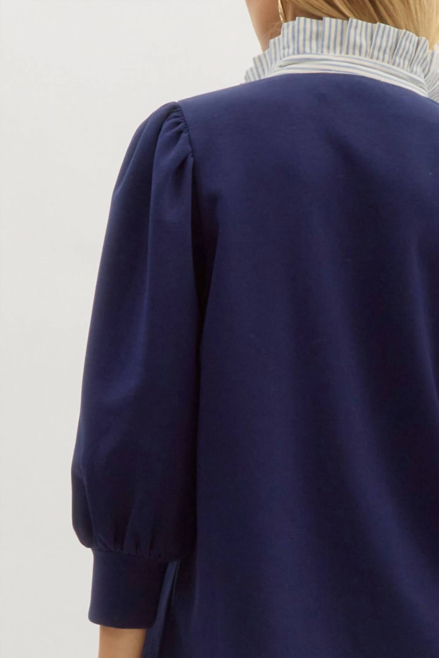 entro Beckham Pullover Top in navy - women's blouse - detail view