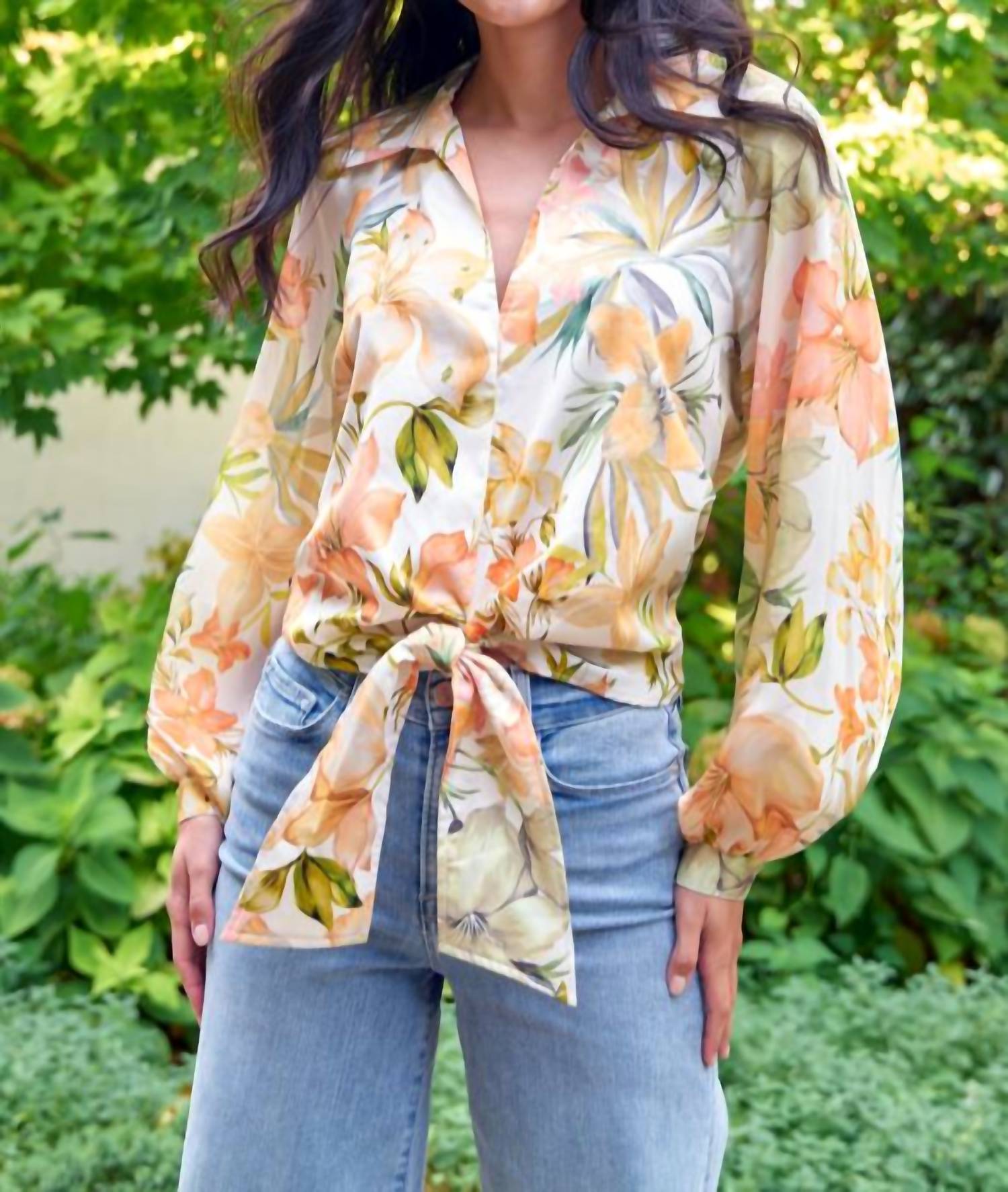 Faherty PALOMA TIE BOTANICAL TOP in white - women's blouse