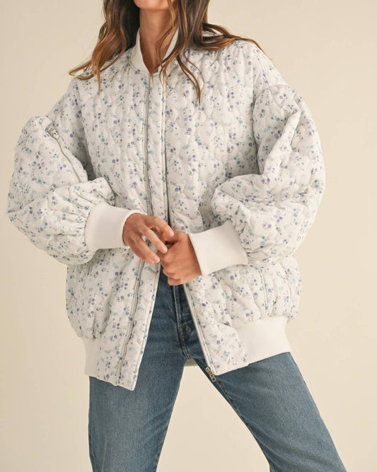 Mable - Floral Print Quilted Oversized Bomber Jacket