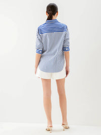 Fifteen Twenty Leighton Ruched Sleeve Shirt in indigo - women's blouse - view 4