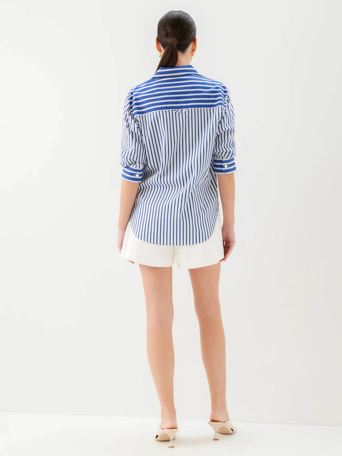Fifteen Twenty Leighton Ruched Sleeve Shirt in indigo - women's blouse - view 4